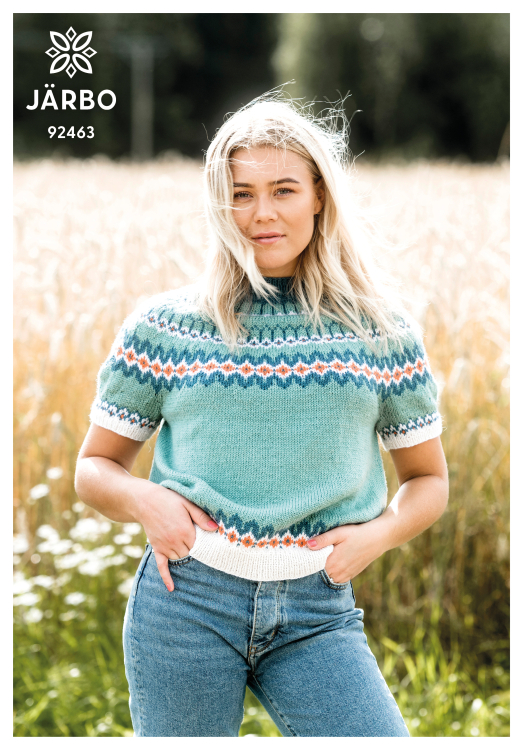 Karamell - Trui met korte mouwen en telpatroon in de pas